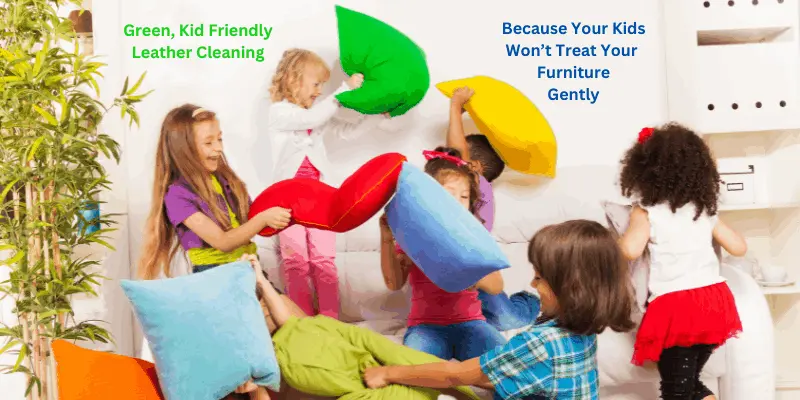 Kids on Leather Sofa Cleaned by Ecosuds in Hamilton